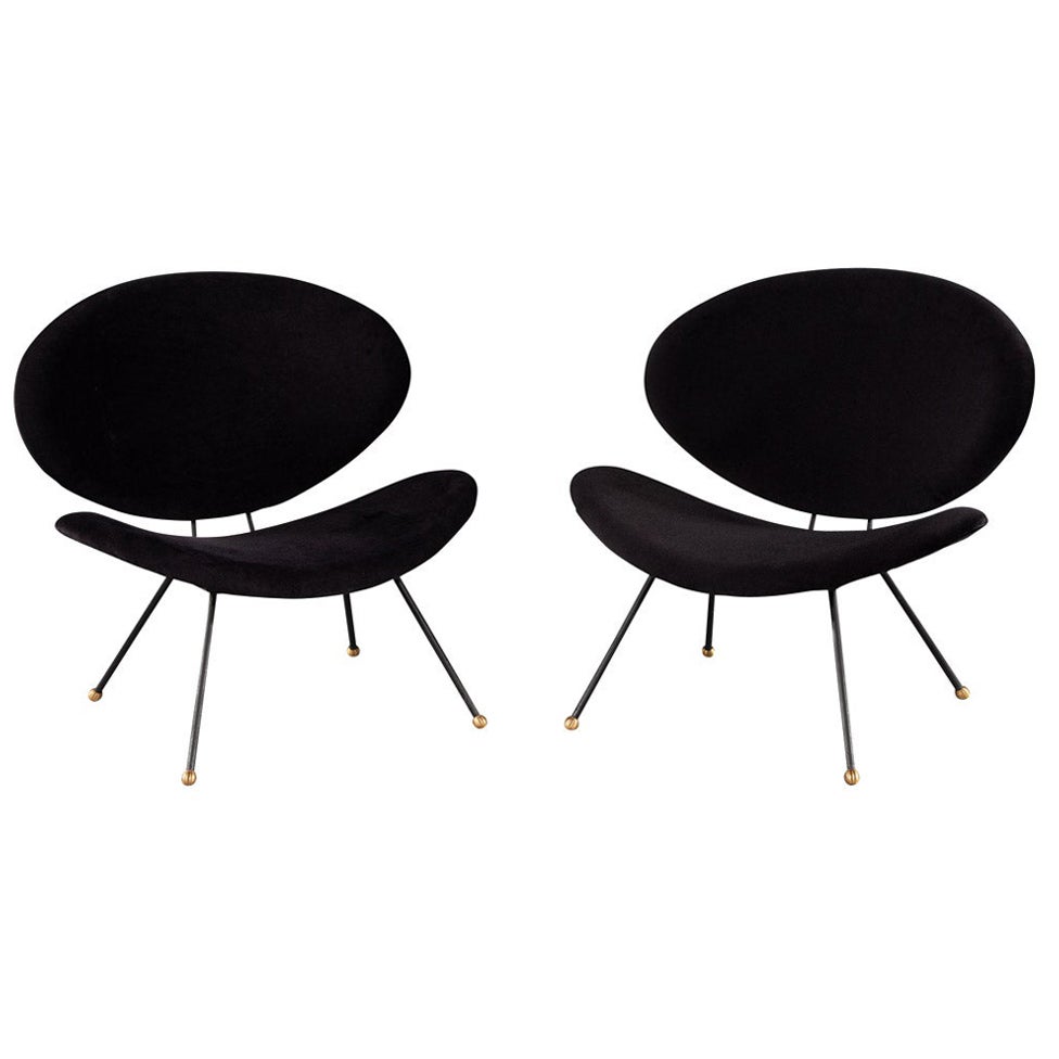 Pair of Italian Modern Black Velvet Accent Chairs For Sale