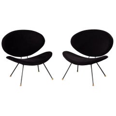 Vintage Pair of Italian Modern Black Velvet Accent Chairs
