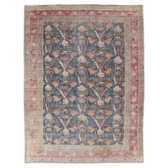 Antique Persian Tabriz Rug with Brid Design in Blue Keivan Woven Arts 8'8 x 12'