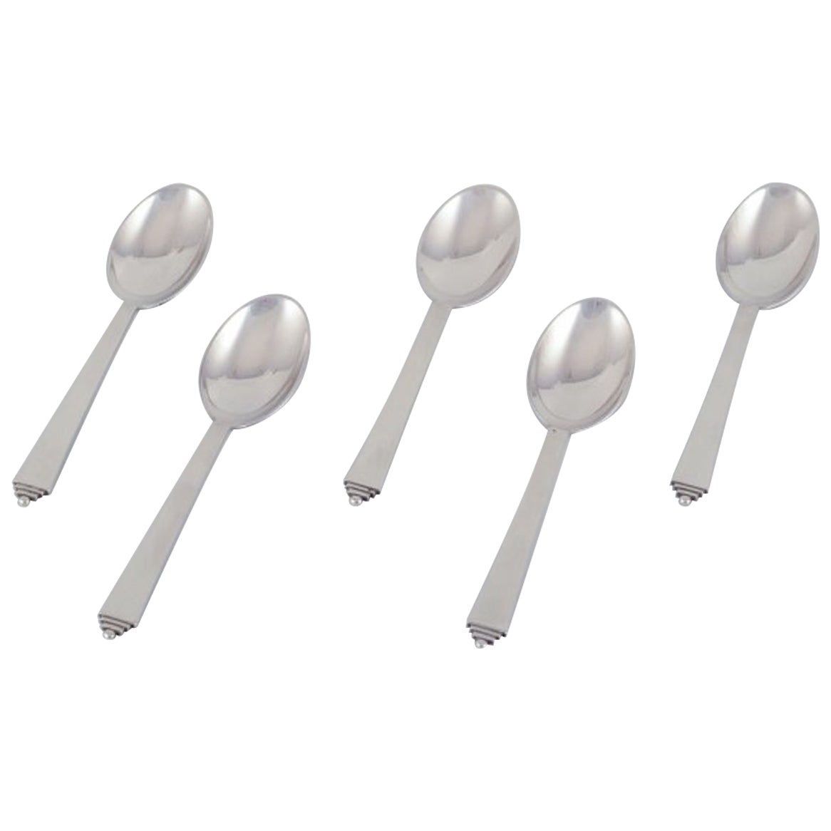 Georg Jensen, set of five Pyramid dessert spoons in sterling silver. For Sale