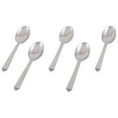 Georg Jensen, set of five Pyramid dessert spoons in sterling silver.