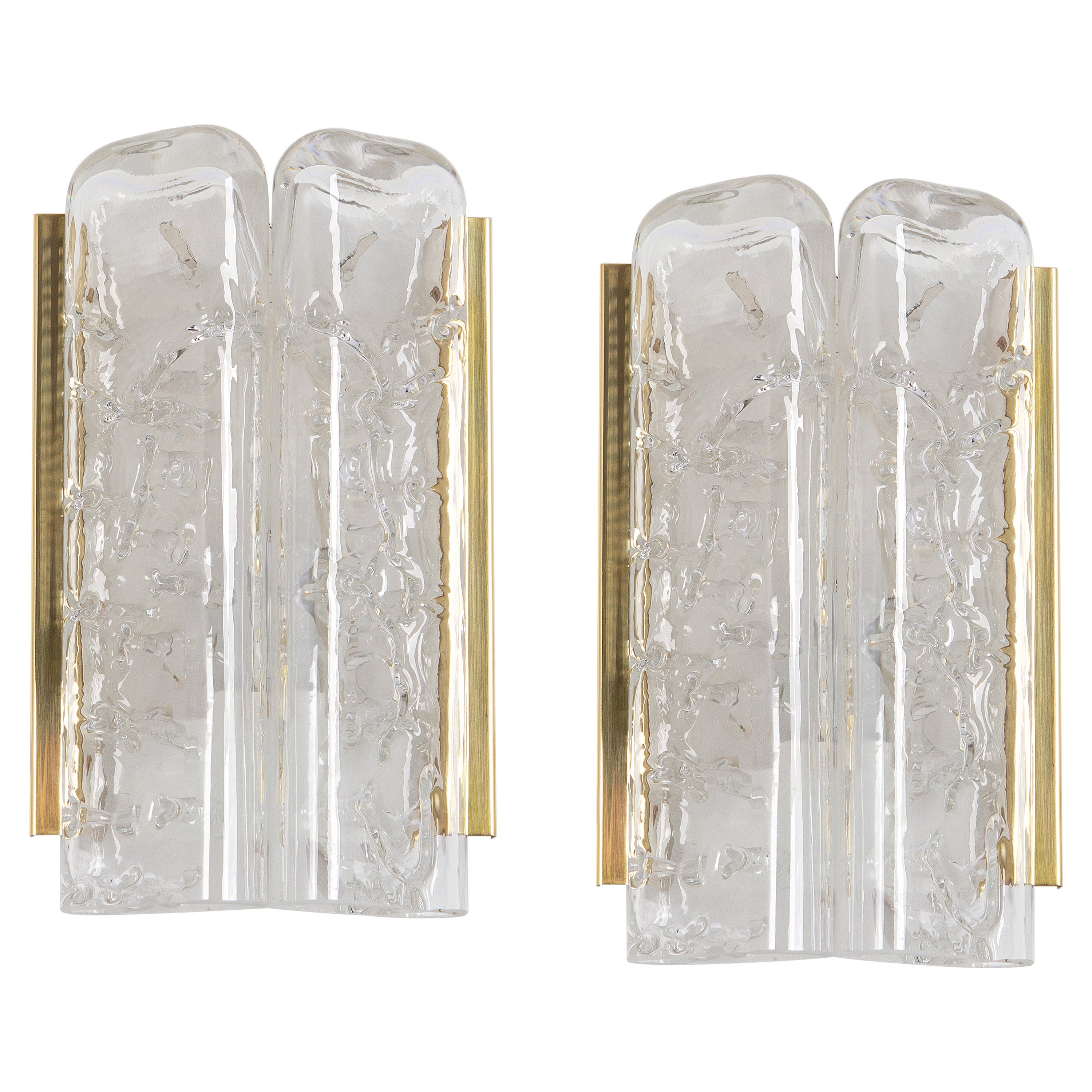 Pair of Brass and Murano Glass Wall Sconces by Doria, Germany, 1960s For Sale
