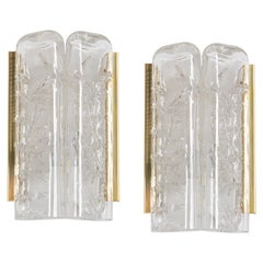 Vintage Pair of Brass and Murano Glass Wall Sconces by Doria, Germany, 1960s