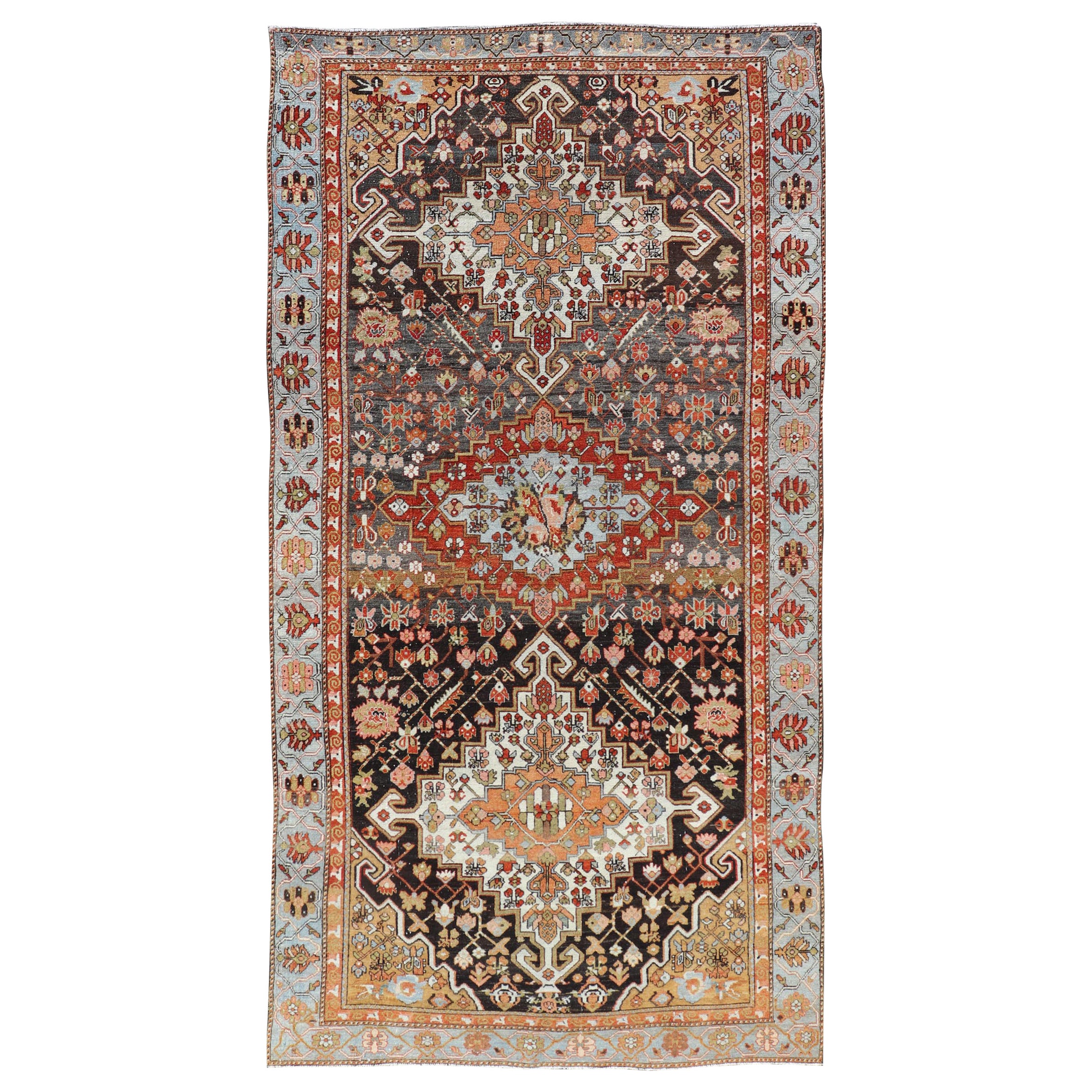 Antique Persian Tribal Design Bakhtiari Rug in Multi Colors By Keivan Woven Arts