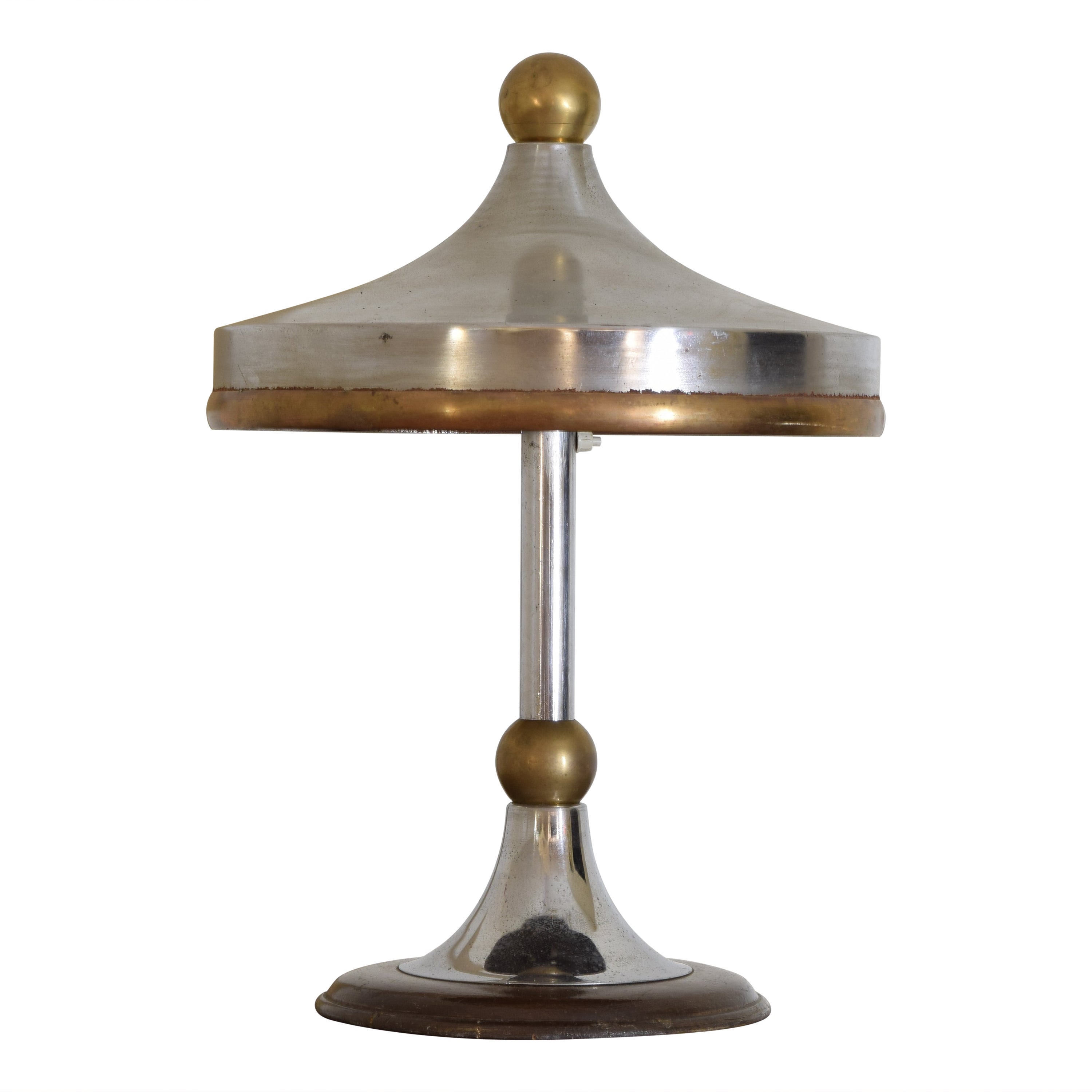 Italian Mid Century Modern Chrome and Brass Table Lamp, early 2nd half 20th cen. For Sale