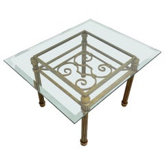 Late 20th Century Distressed Cast Metal Glass Top Coffee Cocktail Table
