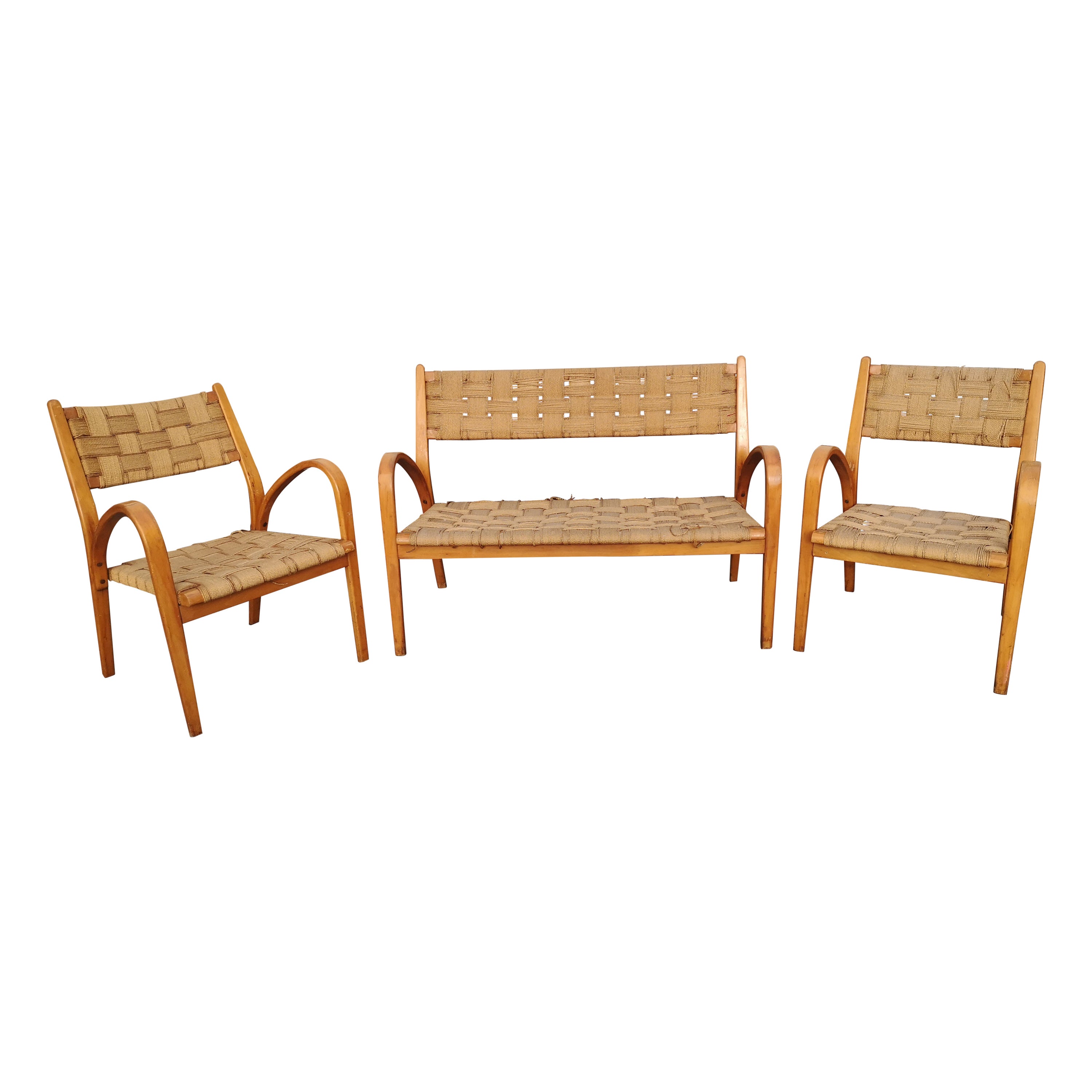 Divano mit 2 Poltronen im legno di faggio-Stil  e corda anni 60 im Angebot