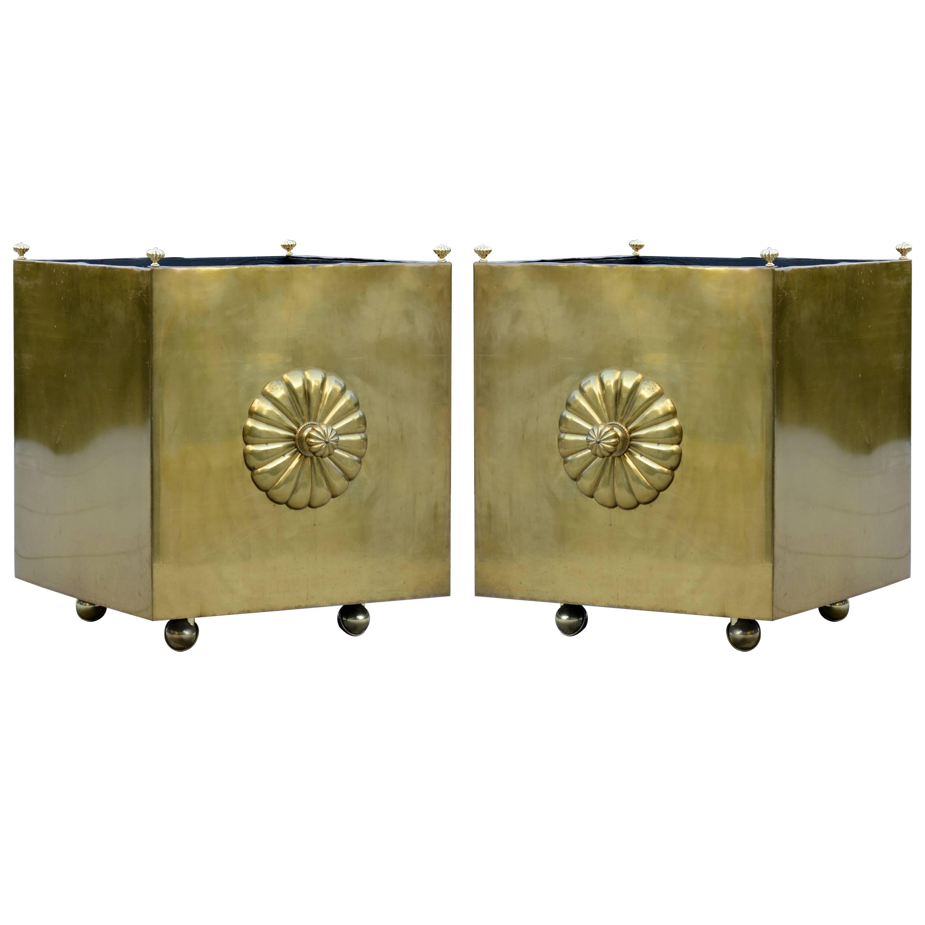 Large and Decorative Brass Planters For Sale