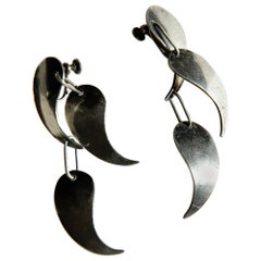 Rare Mid-Century Modernist Sterling Silver Petal Earrings By Art Smith