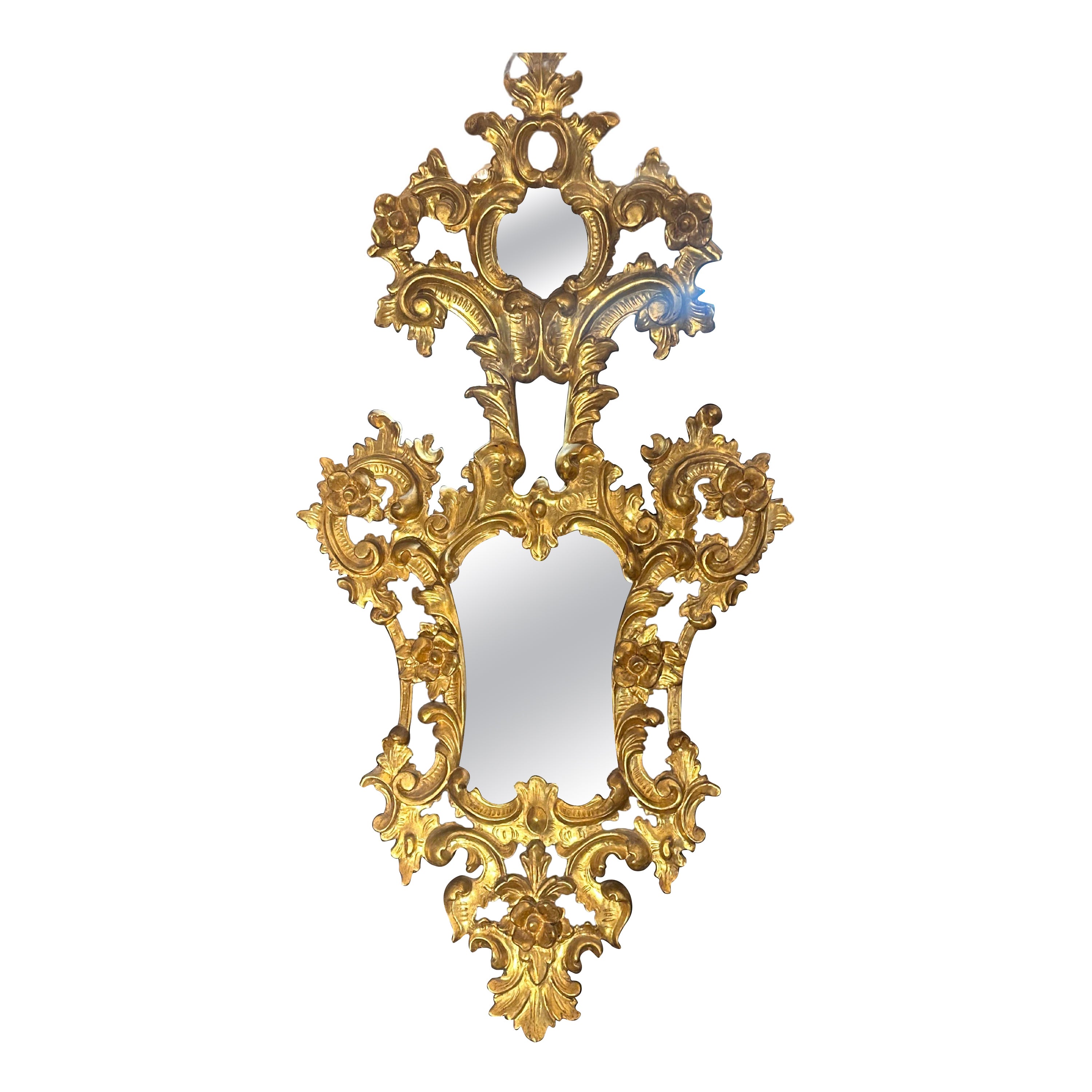 Italian Baroque Carved Gilded-wood Large Mirror or Cornucopia 