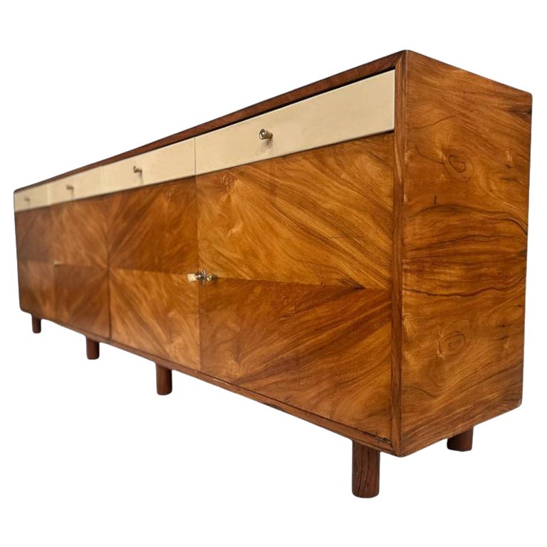 Crédence moderne brésilienne en bois dur et cuir, Ernesto Hauner, vers les années 1960