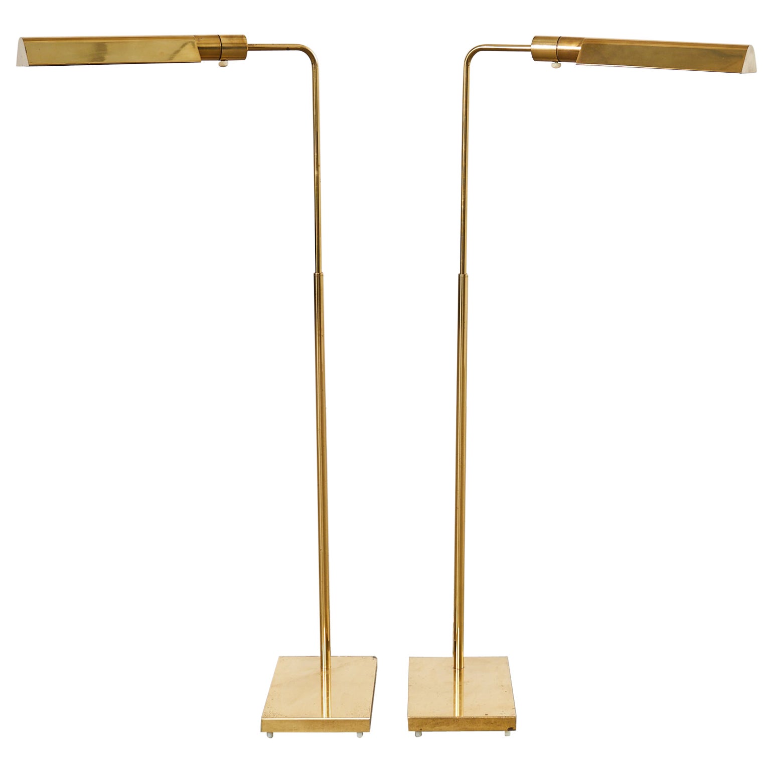 Pair of Midcentury Adjustable Pharmacy Brass Floor Lamps by Casella For Sale