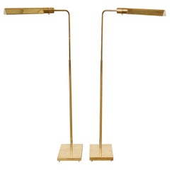 Pair of Midcentury Adjustable Pharmacy Brass Floor Lamps by Casella