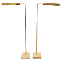 Vintage Pair of Midcentury Adjustable Pharmacy Brass Floor Lamps by Casella