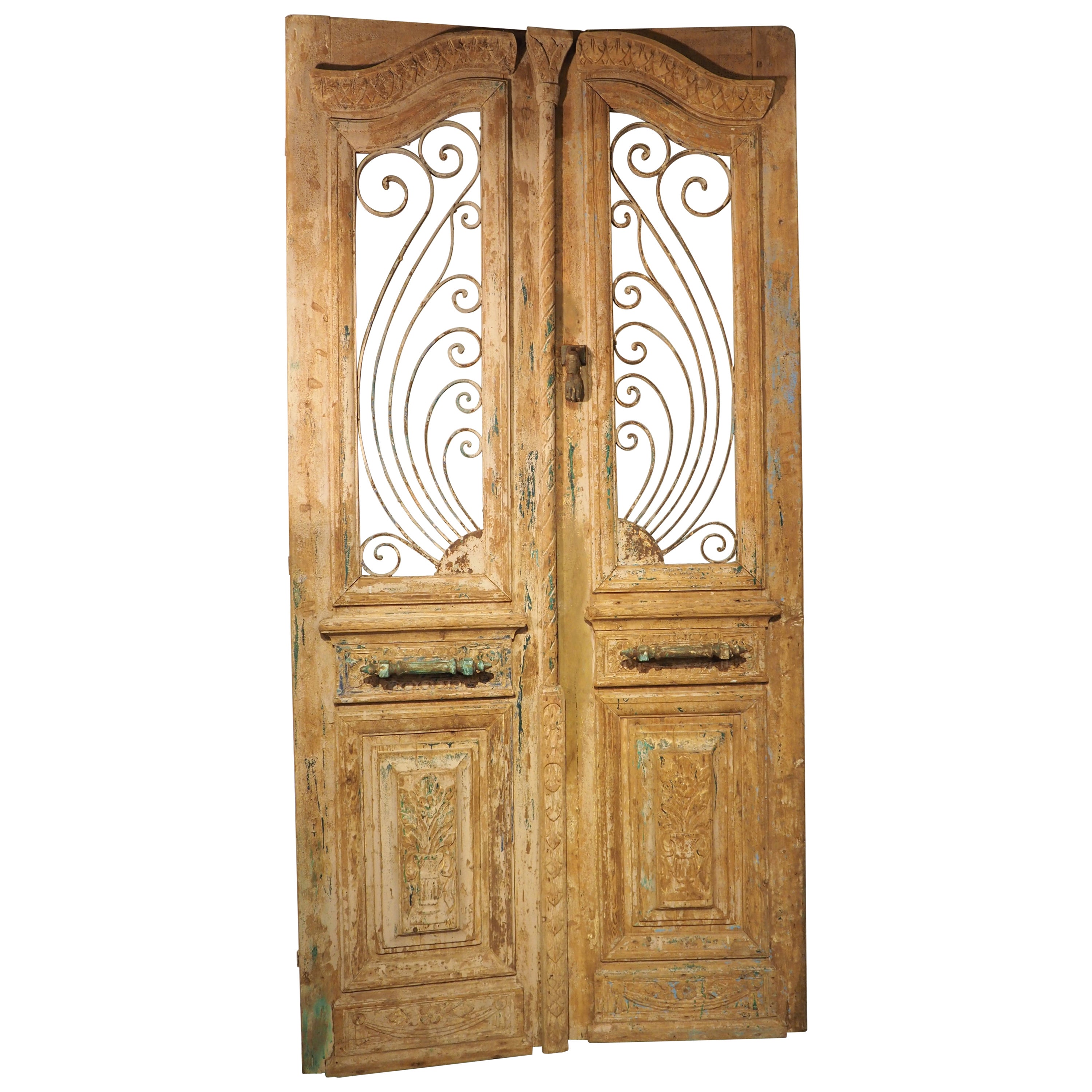 Paar französische Jugendstil-Türen aus Holz und Eisen um 1900