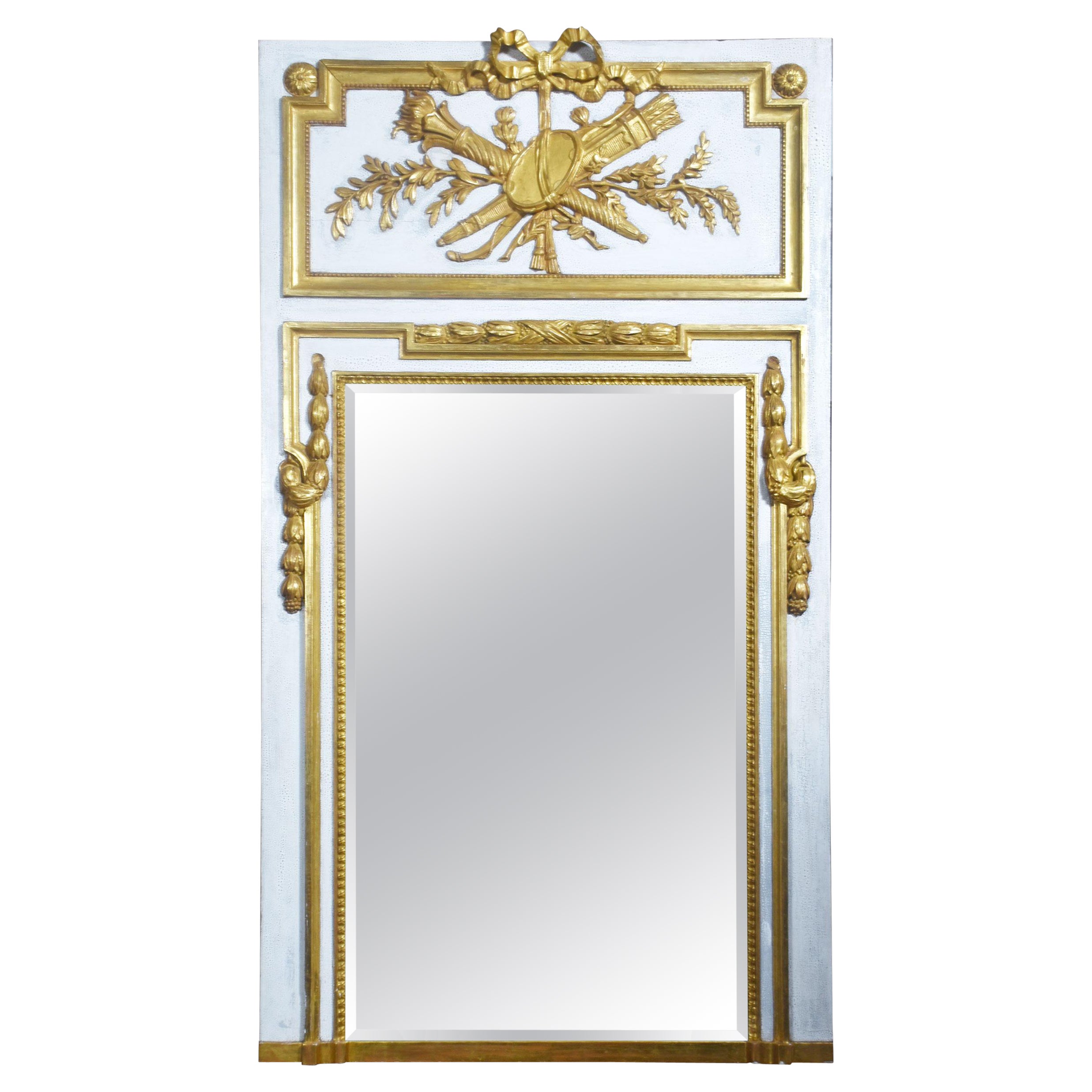 Painted parcel gilt trumeau wall mirror For Sale