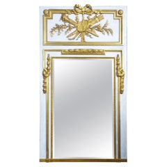 Antique Painted parcel gilt trumeau wall mirror