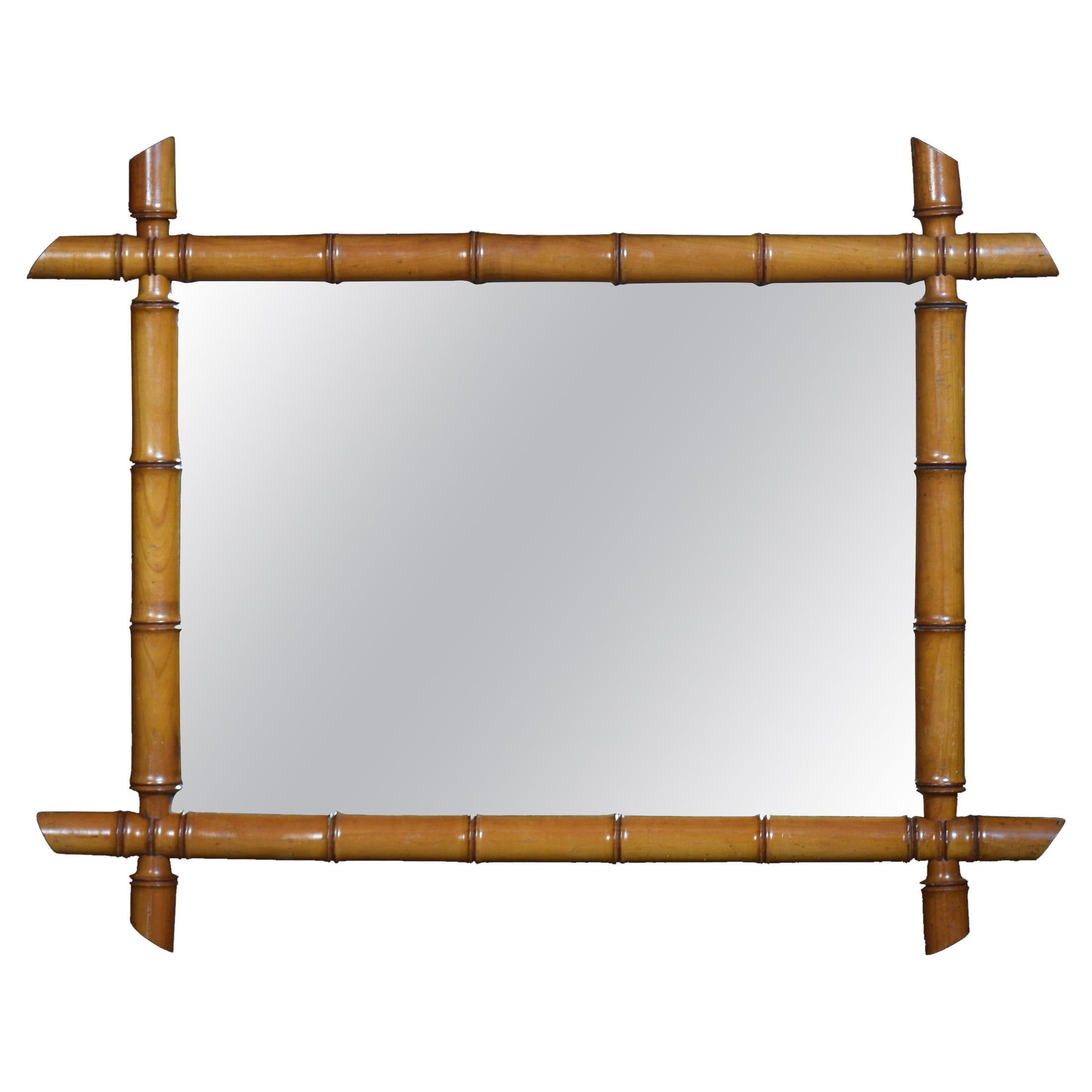 19th century bamboo wall mirror For Sale
