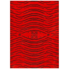 Nazmiyal Kollektion Roter & Schwarzer künstlerischer moderner Teppich im Tigerdesign 5'1" x 7'2"