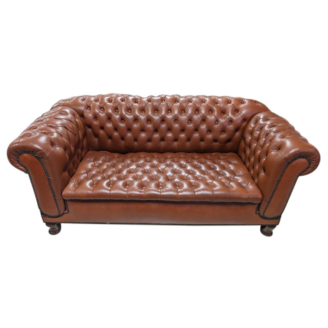 Vintage Chesterfield Style Leather Knoll Settee, Sofa