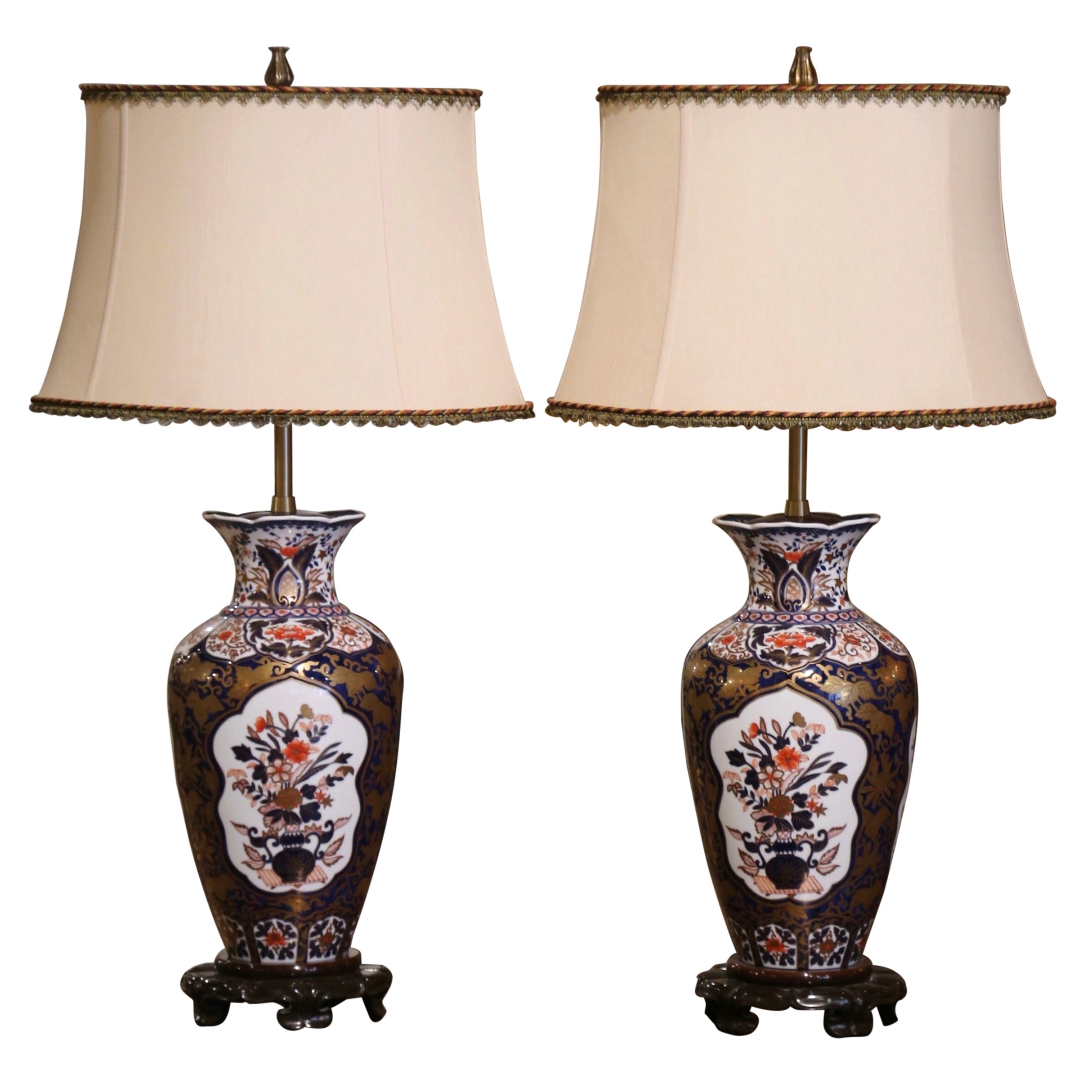 Pair of Early 20th Century Imari Porcelain Vases Mounted as Table Lamps  For Sale