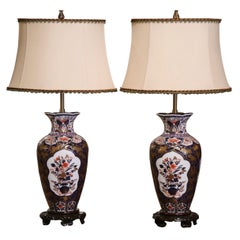 Pair of Early 20th Century Imari Porcelain Vases Mounted as Table Lamps 