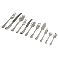 Vintage Puiforcat, Cutlery Flatware Set Mazarin Sterling Silver, 141 Pieces