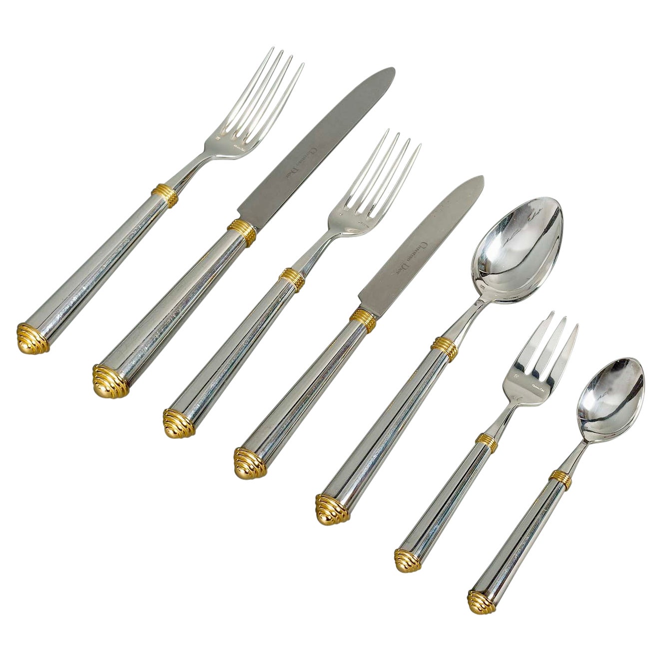 Christian Dior - Cutlery Flatware Set Rond Point Alma Plated Silver 89 Pieces For Sale