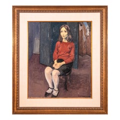 Raphael Soyer Ragazza seduta firmata Vintage Modern Figurative Original Oil Painting