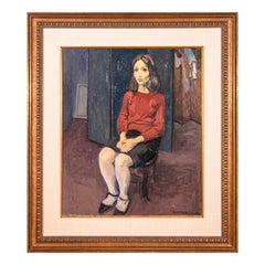 Raphel Soyer Seated Girl Signé Vintage Modern Figurative Peinture à l'huile originale