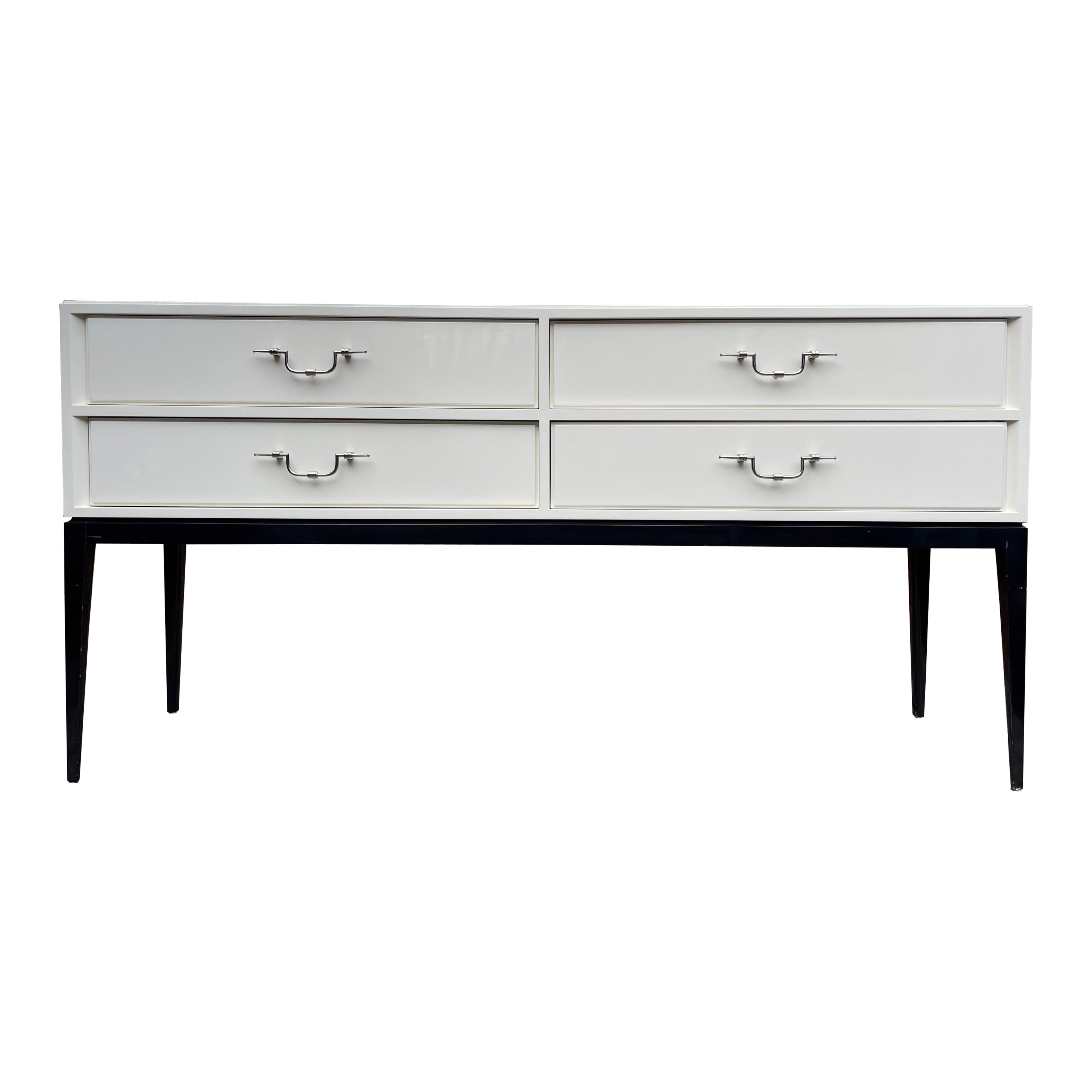 Tommi Parzinger 4 Drawer White Lacquered Console Table Credenza
