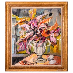 Used Philip Evergood Orchids in my Studio Signed Modern Expressive Oil Painting