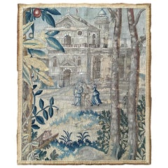 18th Century Tapestry Antique Flemish Tapestry Wool Silk Verdure 3x3ft 84x102cm