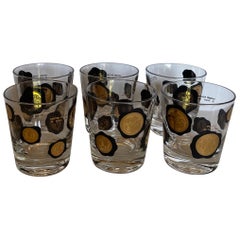 Vintage 1960s Black & Gold Coin Small Cocktail Glasses by Cera, Set of 6
