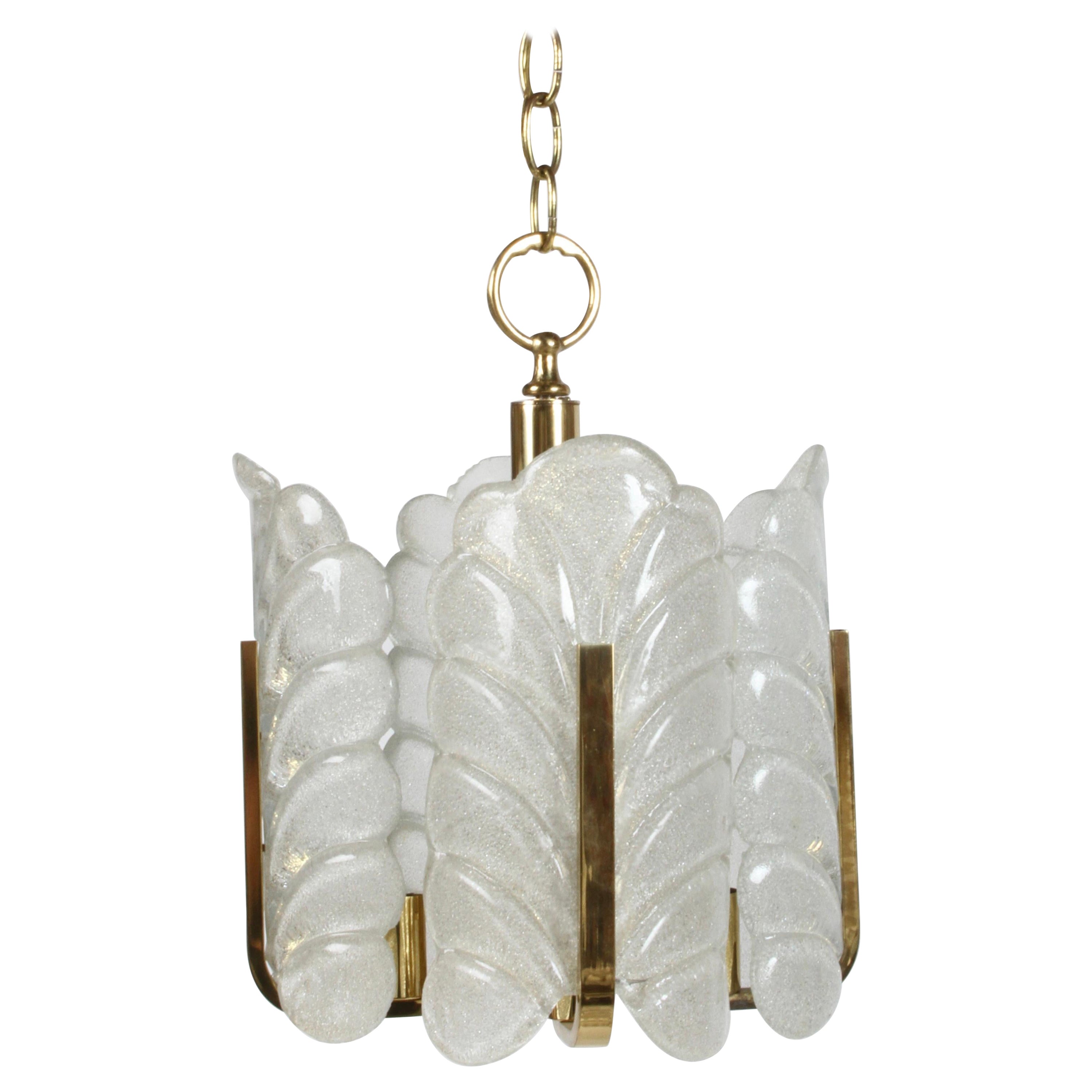 Carl Fagerlund Chandelier for Orrefors Sweden Textured Acanthus Glass Leaves  For Sale