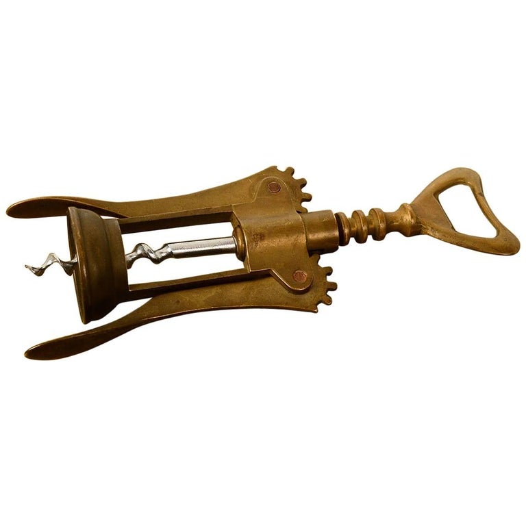 Midcentury Solid Brass Corkscrew Bottle Opener, 1960s at 1stDibs
