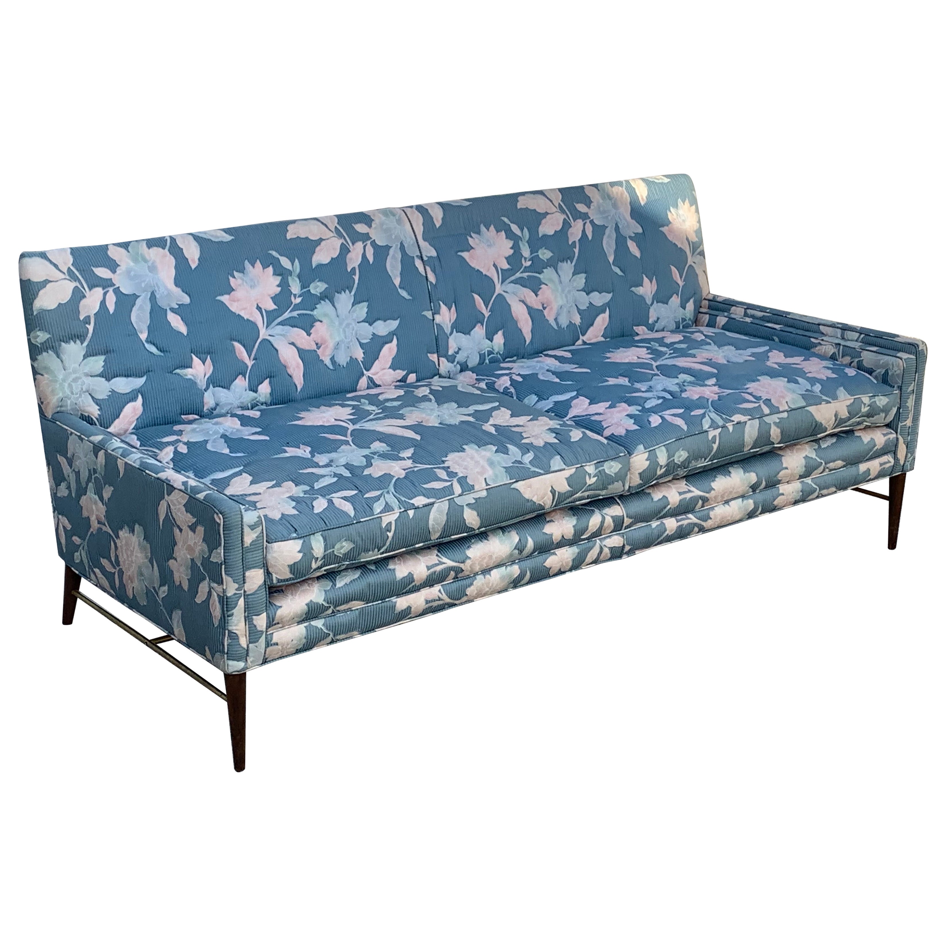 Paul McCobb for Directional Mid-Century Modern Sofa with Brass Cross Stretcher