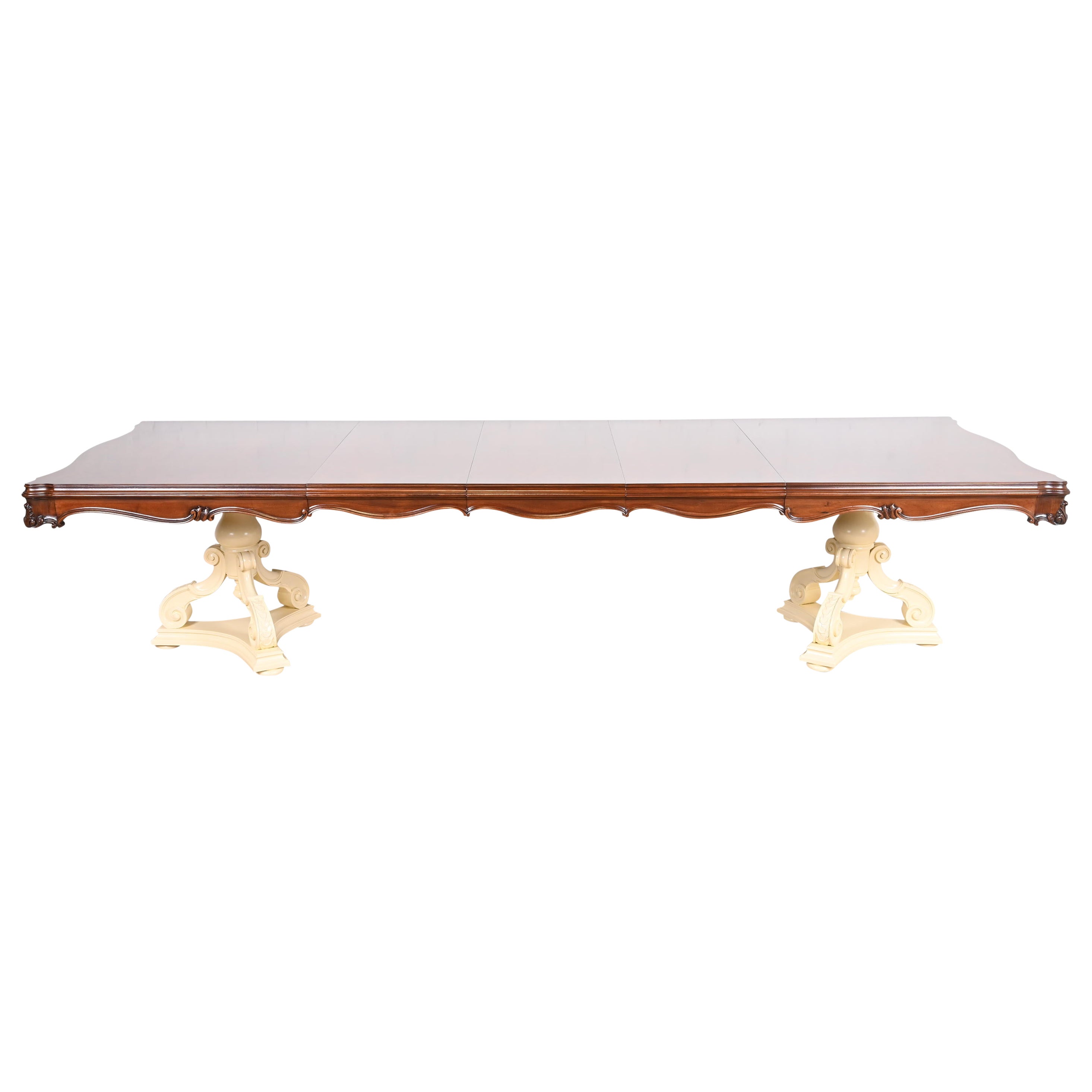 Karges Regency Nussbaum Wurzelholz Double Pedestal Extension Dining Table, neu lackiert
