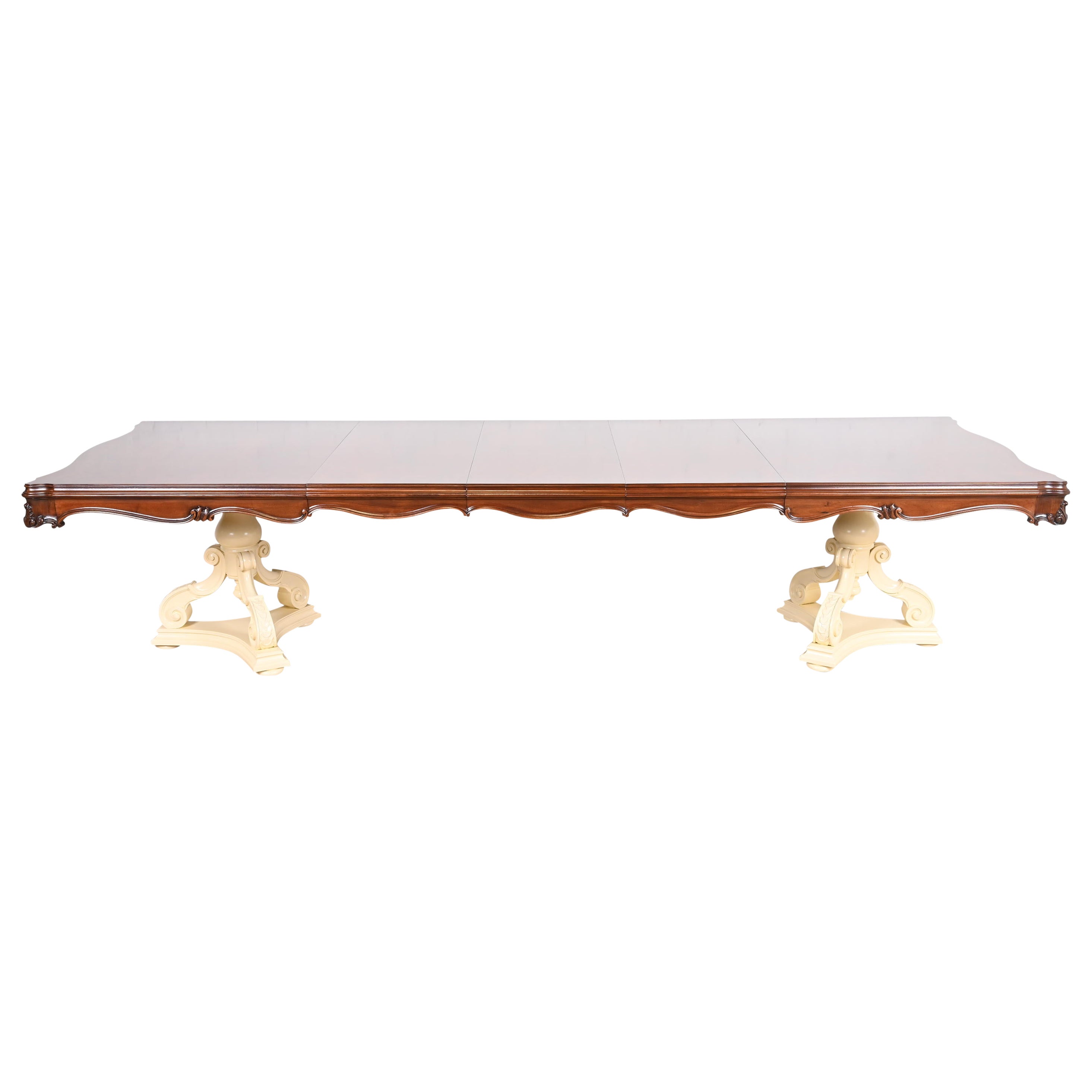 Karges Regency Burled Walnut Double Pedestal Extension Dining Table, Refinished For Sale