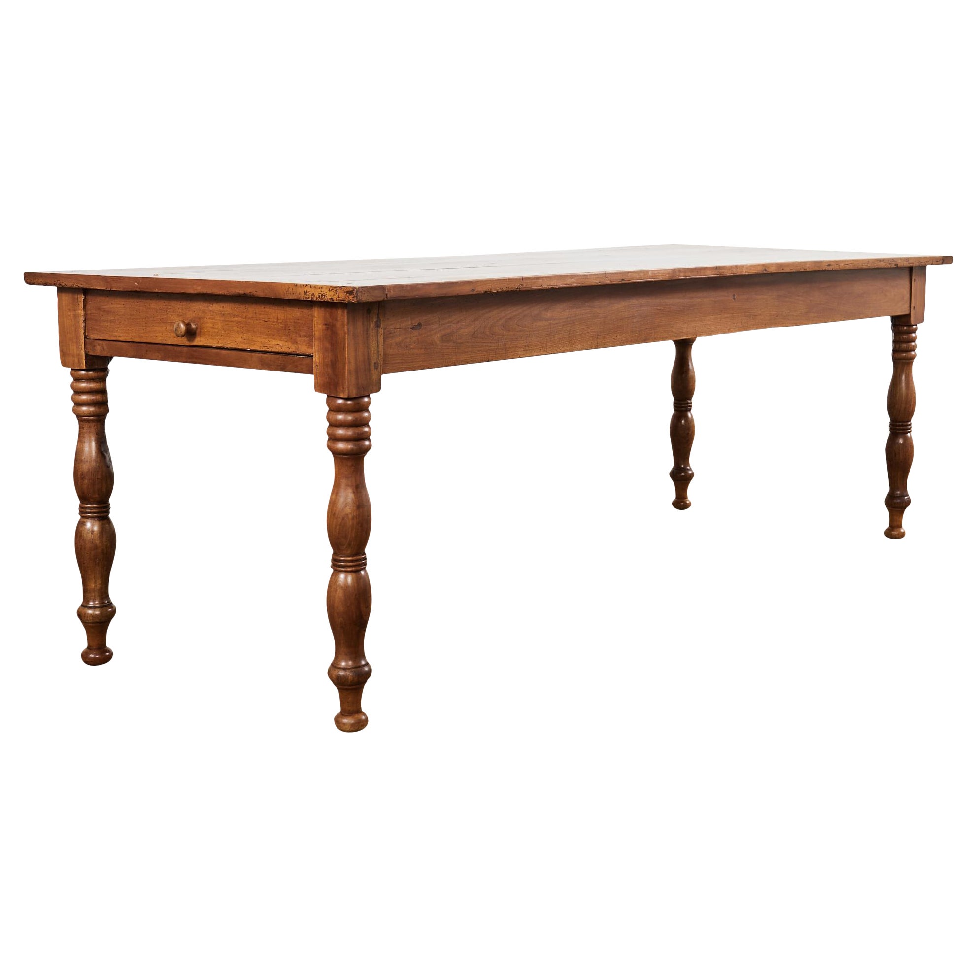 Country French Provincial Style Fruitwood Farmhouse Dining Table For Sale