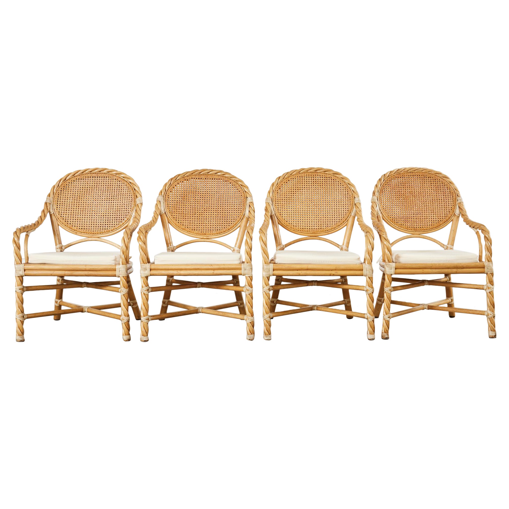 Set of Four McGuire Organic Modern Twisted Rattan Dining Chairs