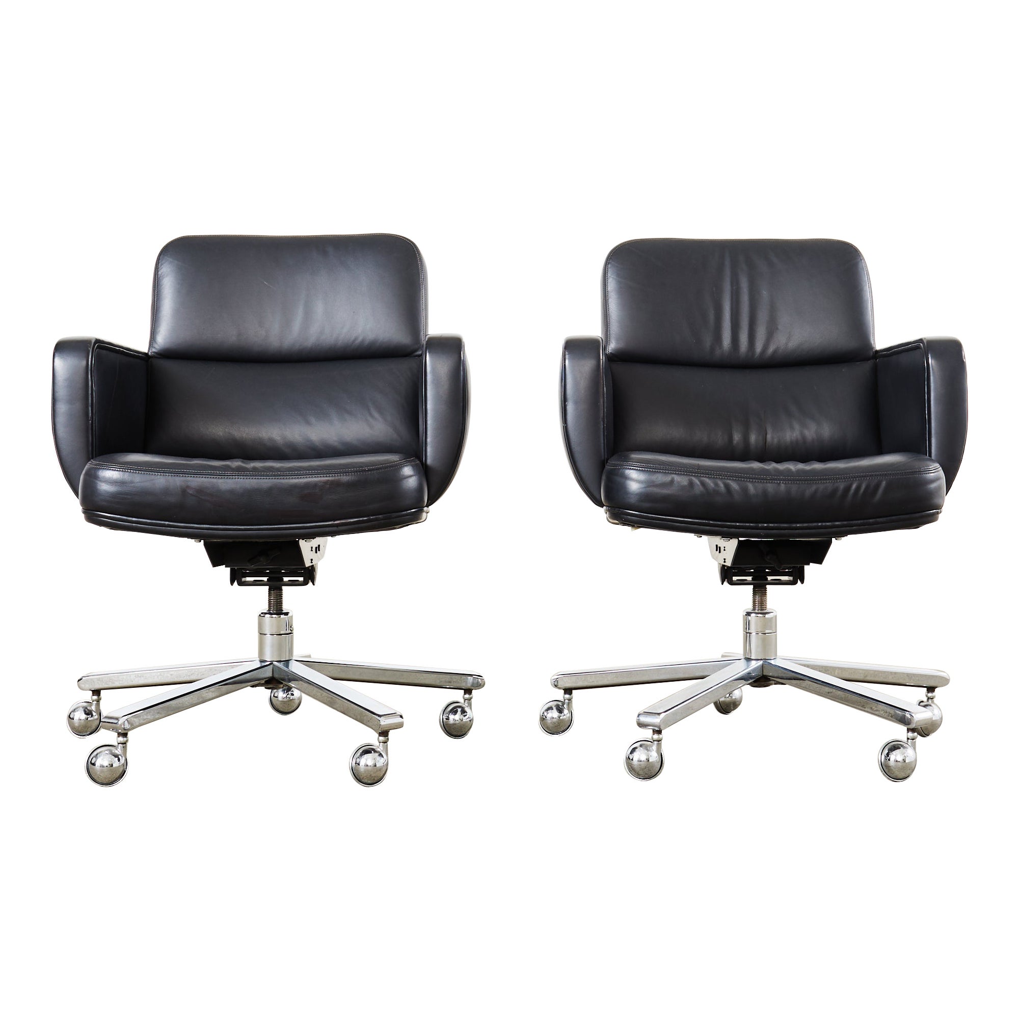 Pair of Palladium Soft Pad Leather Executive Office Desk Chairs For Sale