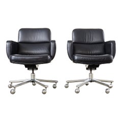 Pair of Palladium Soft Pad Leather Executive Office Desk Chairs