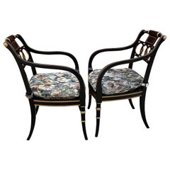 Vintage Baker Furniture Ebonized and Gold Gilt Regency Style Armchairs, Pair