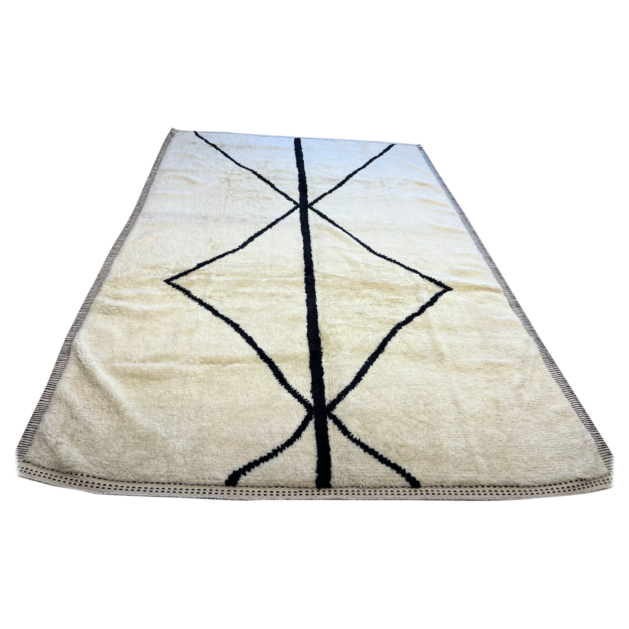 9x12.7 Ft New Handmade Tulu Rug, 100% Natural Un-Dyed Wool, Beige & Black Colors For Sale