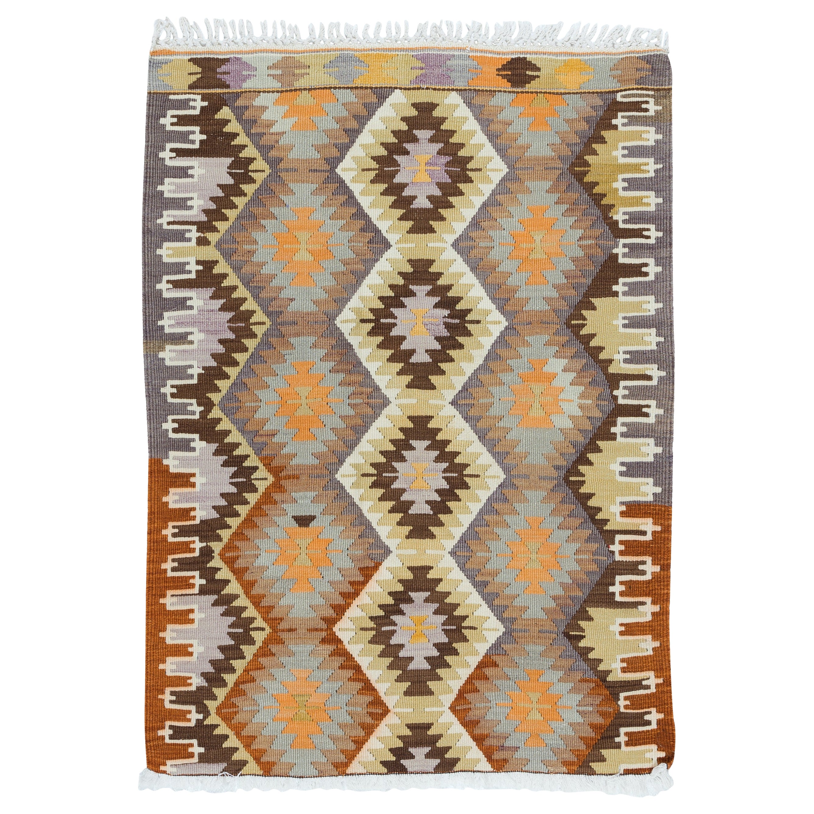 34"x45" Hand-Woven Anatolian Kilim, All Wool, Vintage Multicolor Accent Rug