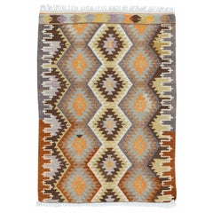 34"x45" Hand-Woven Anatolian Kilim, All Wool, Retro Multicolor Accent Rug