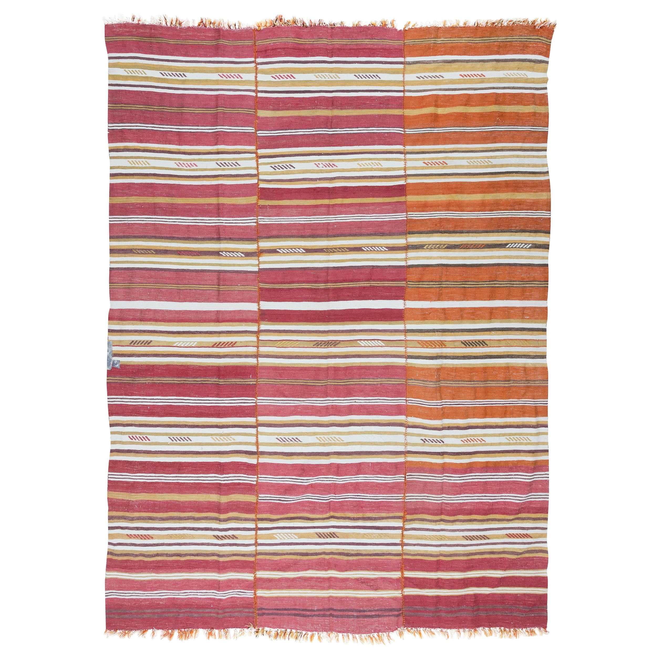 6x8 Ft Hand-Woven Anatolian Kilim, Striped Multicolor Rug, Flat-Weave, 100% Wool For Sale