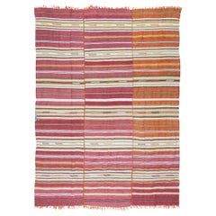 6x8 Ft Hand-Woven Anatolian Kilim, Striped Multicolor Rug, Flat-Weave, 100% Wool