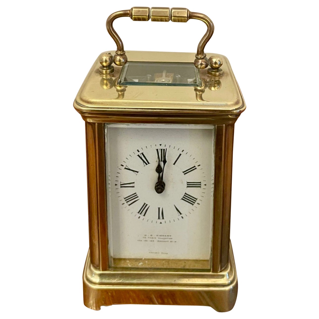 Antique Edwardian Quality Miniature Brass Carriage Clock By J C Vickery, London (Horloge miniature en laiton de qualité édouardienne de J.C. Vickery, London)